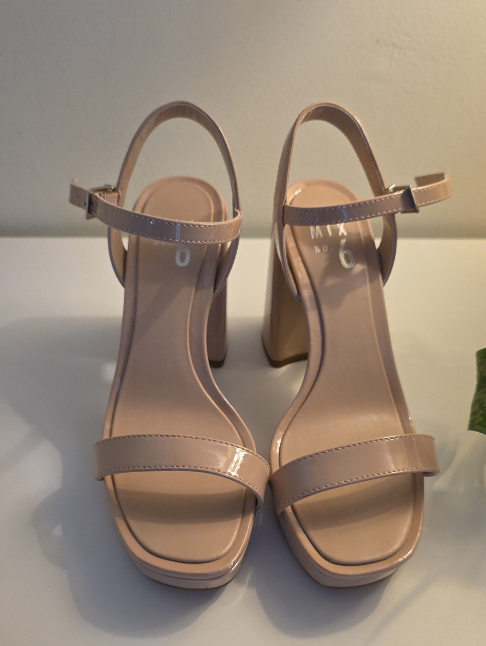 Mix No. 6 Moonlight platform wedge sandals in a nude patent finish 7.5